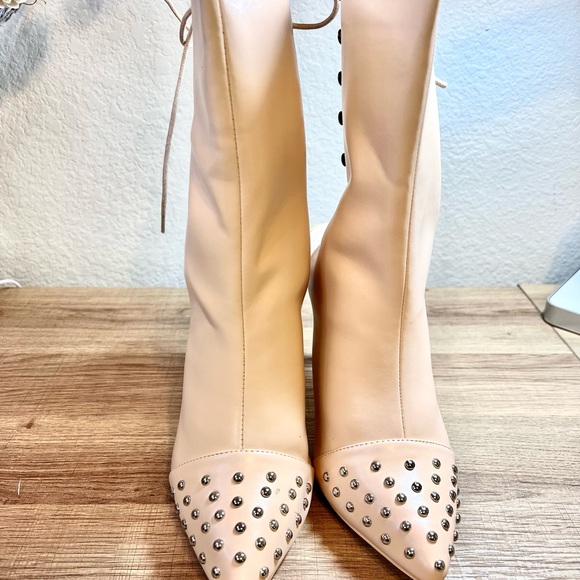 Nude Studded Booties with Lace Open Back Leather boots - Picture 6 of 12